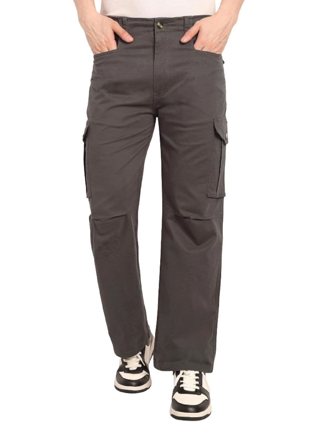 Neulknot Men Straight Fit Cargos Trousers