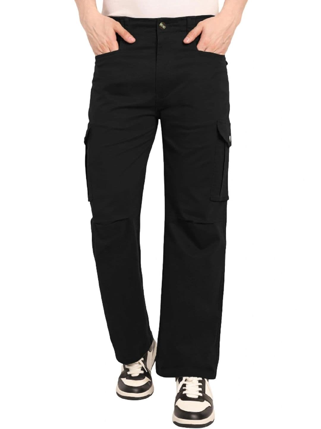 Neulknot Men Straight Fit Cargos Trousers
