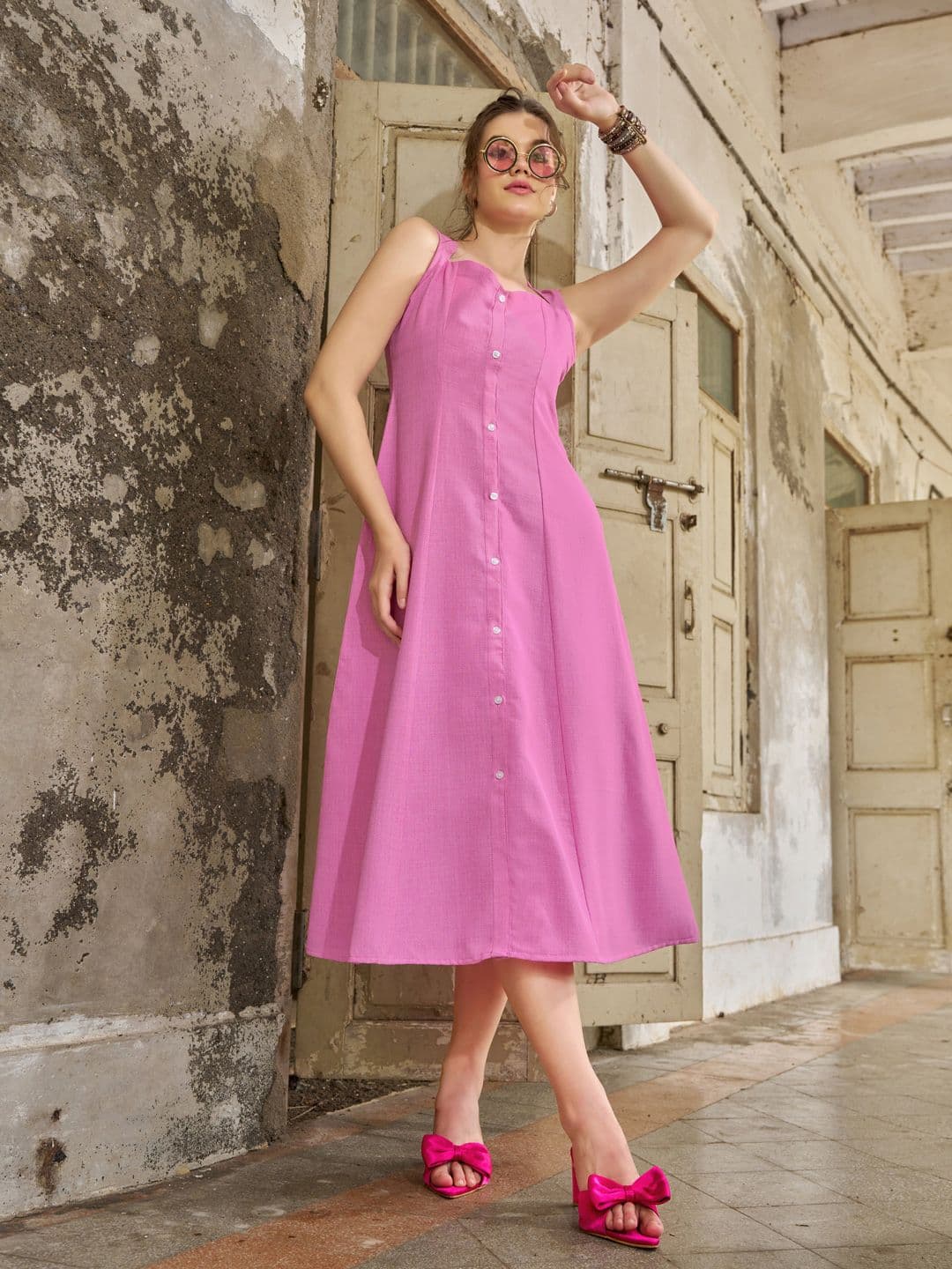 Purvaja Linen A-Line Midi Dress — view 3