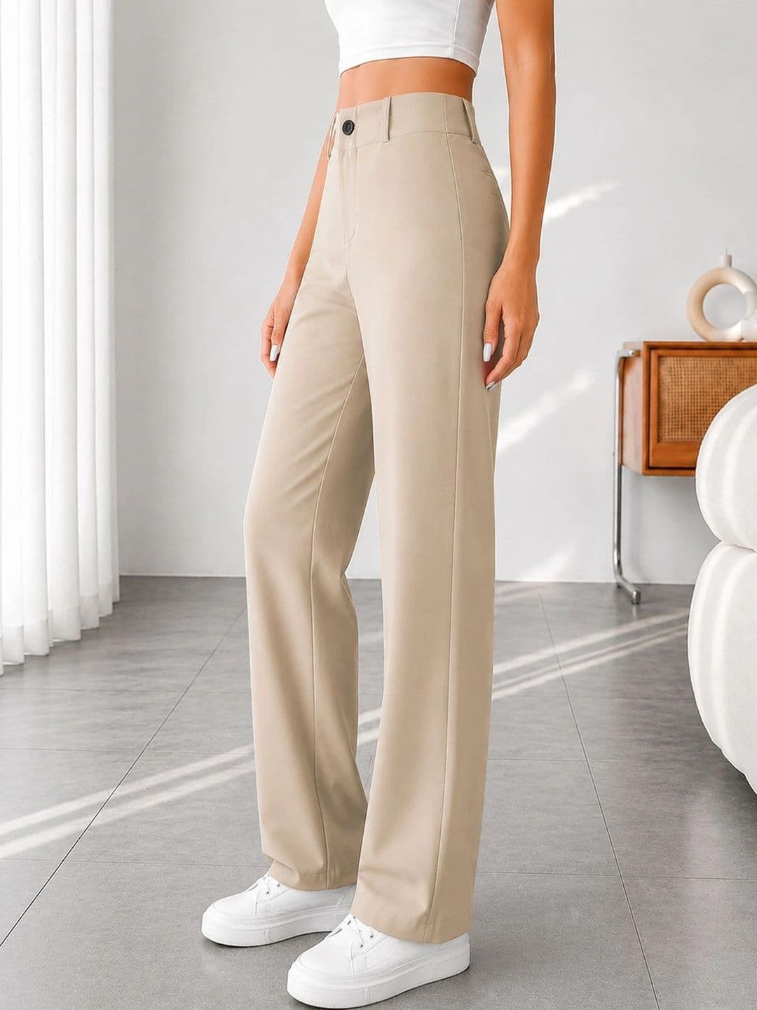 Crezyvezy Women Relaxed Straight Leg High-Rise Easy Wash Trousers — view 2