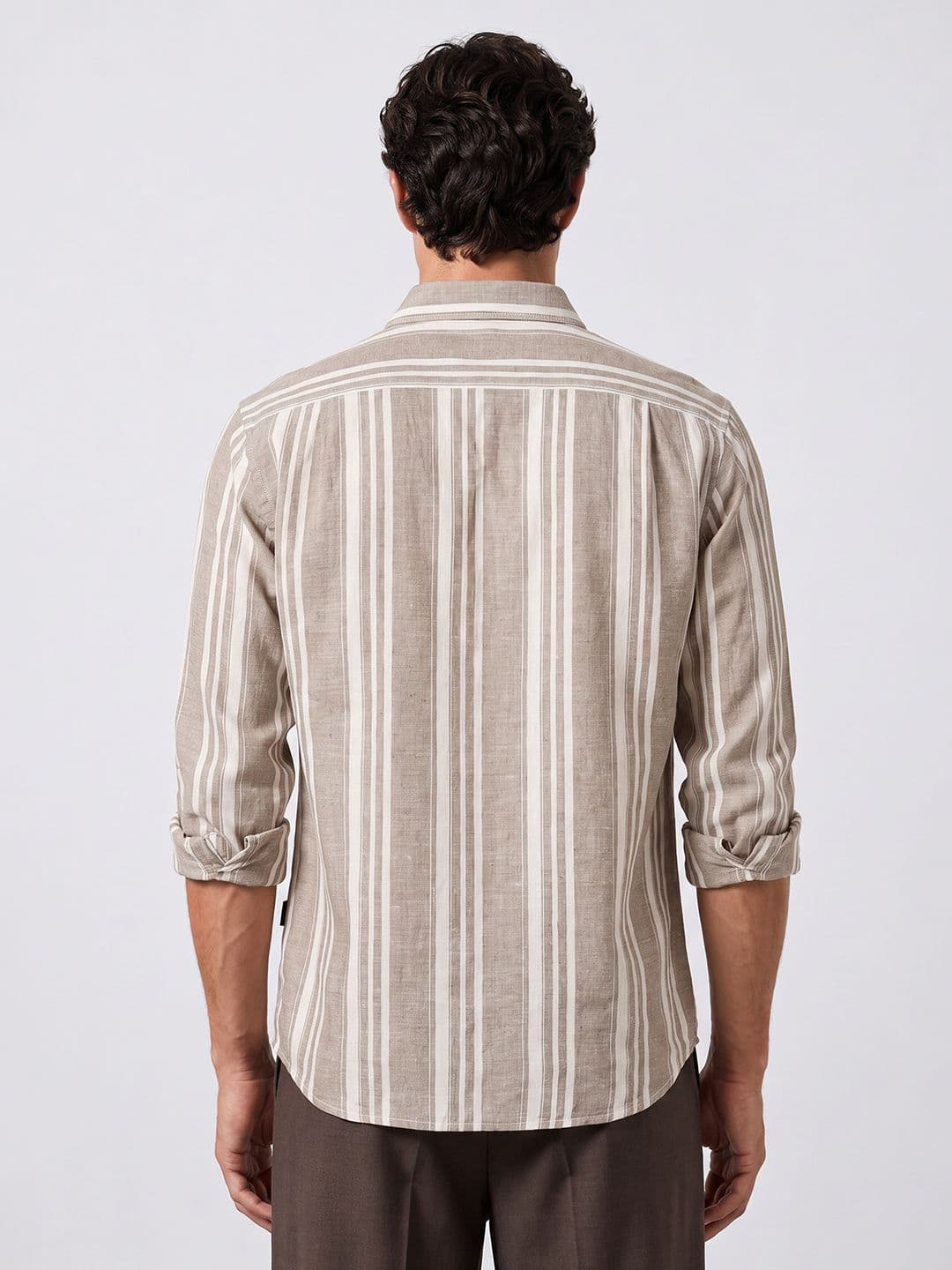 Kenneth Cole Vertical Striped Cotton Linen Casual Shirt — view 3