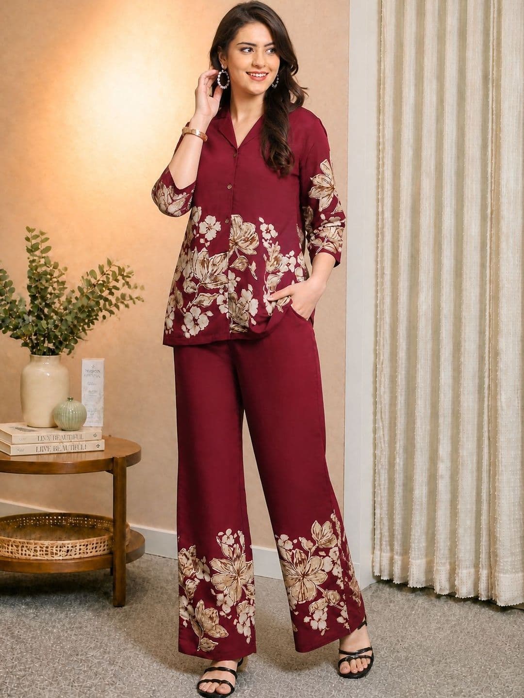 Claura Floral Printed Shirt And Trouser Co-Ord Set — view 2