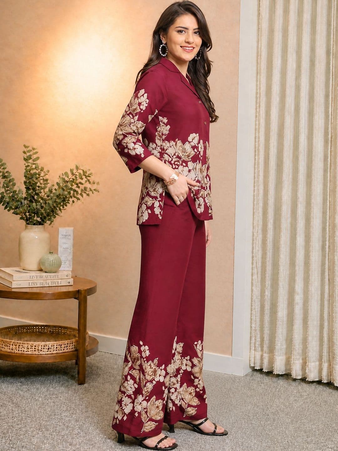 Claura Floral Printed Shirt And Trouser Co-Ord Set — view 4