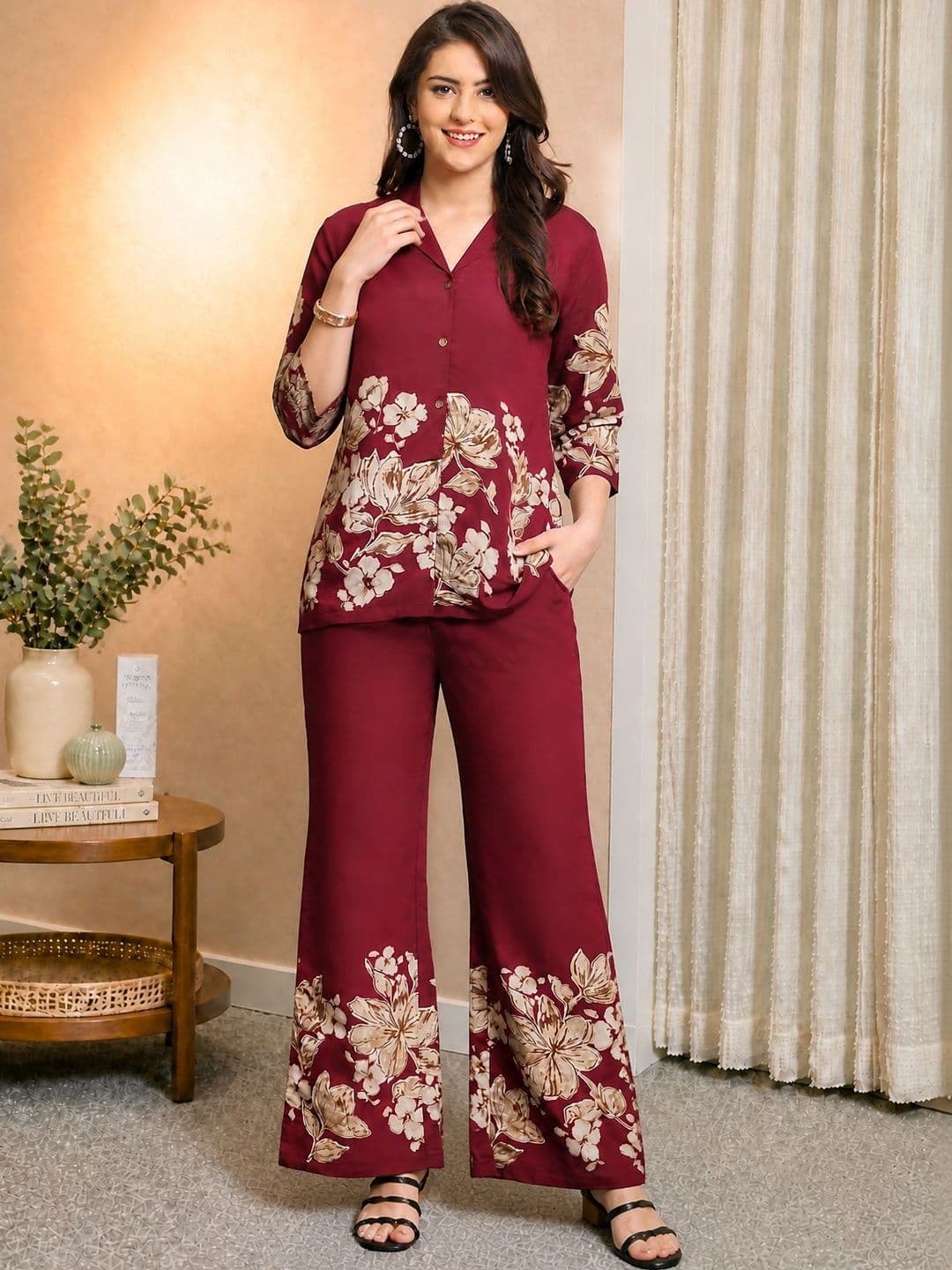 Claura Floral Printed Shirt And Trouser Co-Ord Set